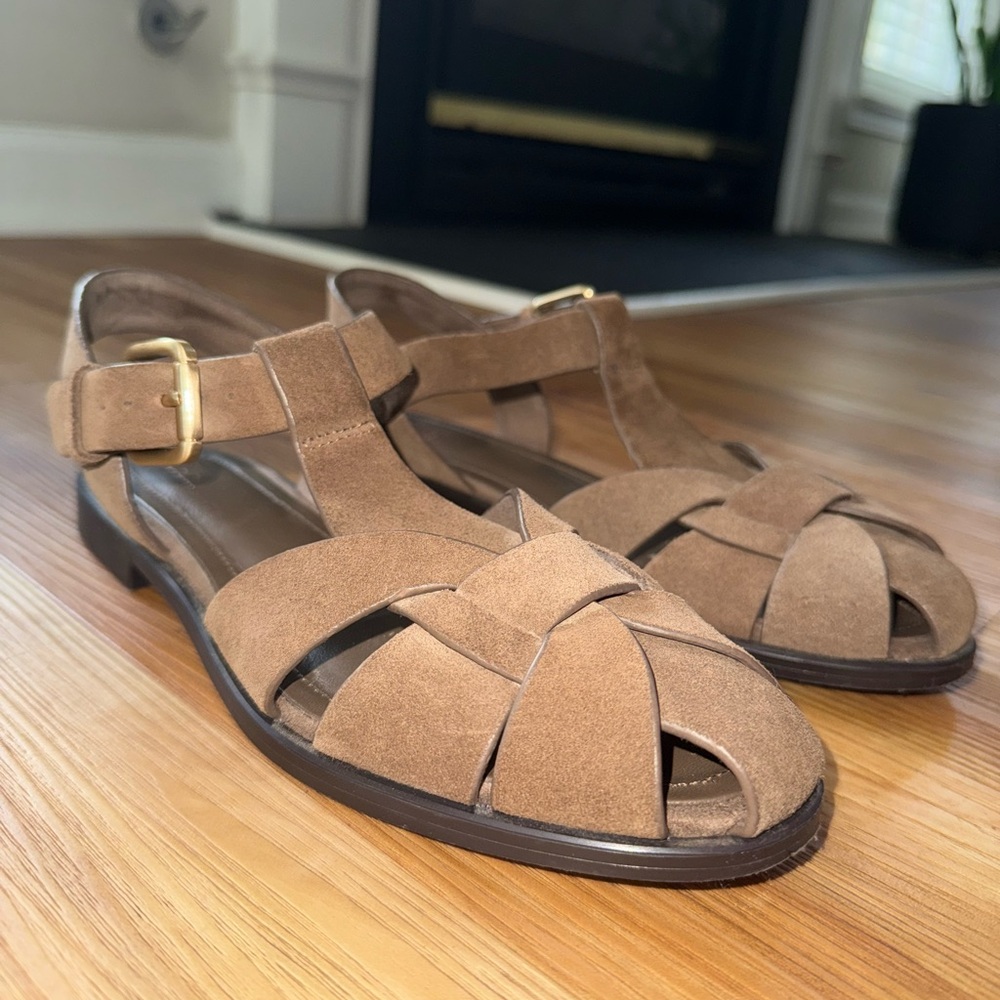Taupe Gray Suede Women's Sandals - Picture 2 of 9